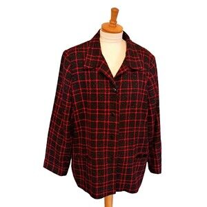 Sag Harbor Holiday  Black /Red Plaid Sparkly Jacket/Blazer Size 24W